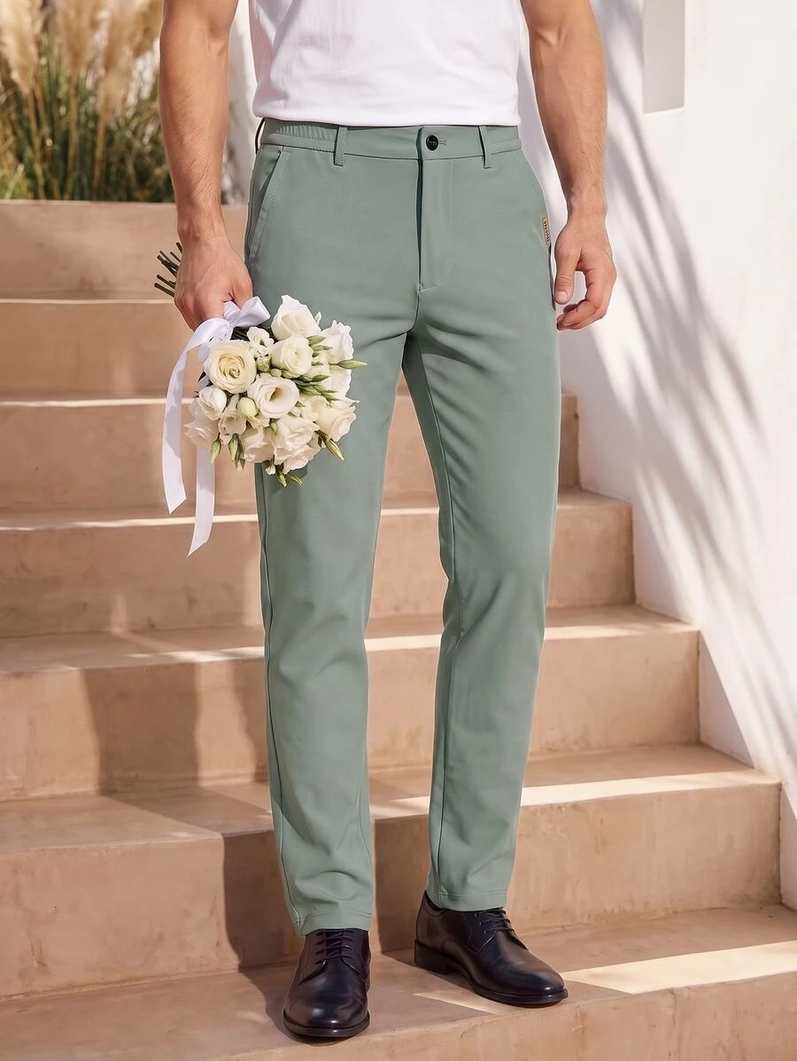 Officeau Men's Olive Green Straight Leg Dress Pants, For Business Casual/Commuting, Gift For Father/Husband - Olive Green - View 1