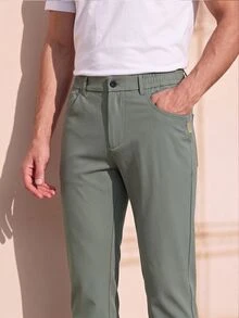 Officeau Men's Olive Green Straight Leg Dress Pants, For Business Casual/Commuting, Gift For Father/Husband - Olive Green - View 5