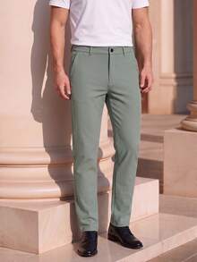Officeau Men's Olive Green Straight Leg Dress Pants, For Business Casual/Commuting, Gift For Father/Husband - Olive Green - View 6