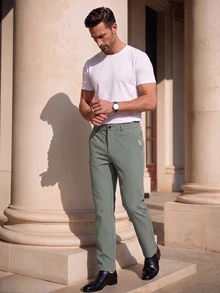 Officeau Men's Olive Green Straight Leg Dress Pants, For Business Casual/Commuting, Gift For Father/Husband - Olive Green - View 3