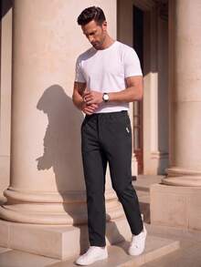 Officeau Men's Black Straight Leg Dress Pants, For Business Casual/Commuting, Gift For Father/Husband - Black - View 3