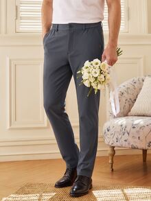 Officeau Men's Grey Straight Leg Dress Pants, For Business Casual/Commuting, Gift For Father/Husband - Grey - View 1