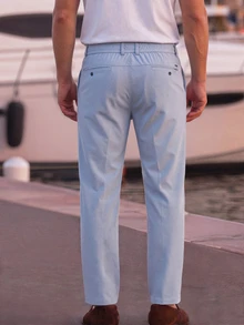 Officeau Celana Panjang Pria Warna Biru Muda Pudar, Model Lurus, Cocok untuk Pakaian Bisnis Kasual/Perjalanan, Hadiah untuk Ayah/Suami - Dusty Blue - View 4