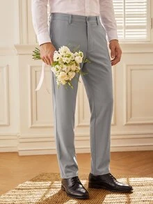 Officeau Men's Dark Grey Slim Fit Suit Pants, For Formal Business/ Office - Dark Grey - View 2
