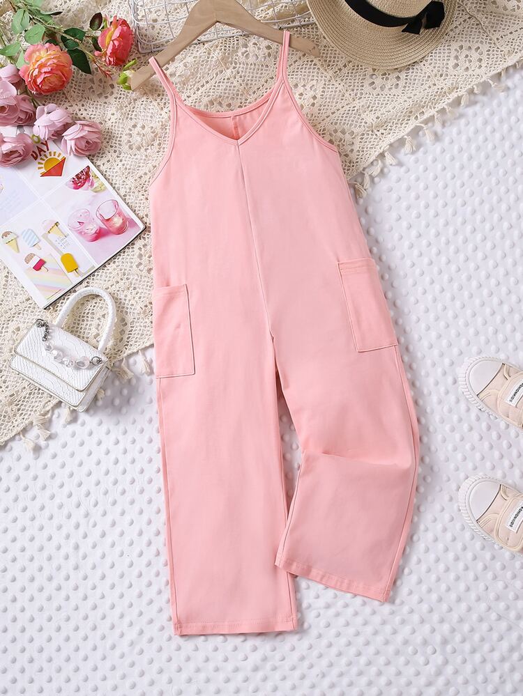 Elladie kids Young Girls Solid Color Sleeveless Jumpsuit Autumn Fall - Pink - View 5
