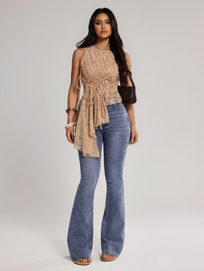 SHEIN Tall Women's Casual Versatile Flare Leg Denim Jeans With Pockets