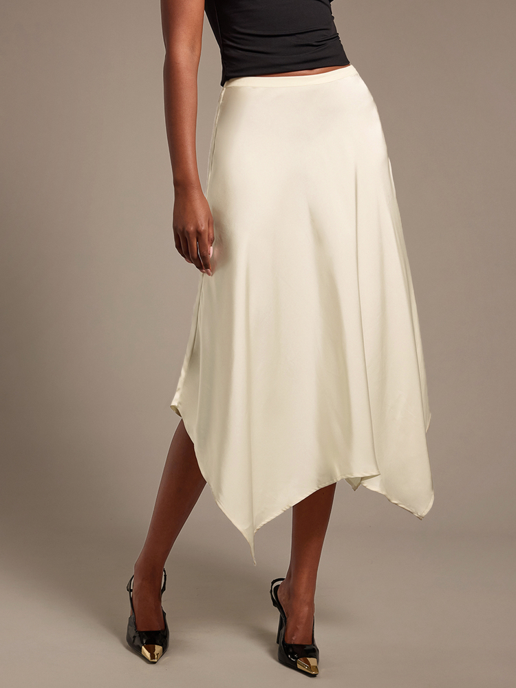 Silquee Women's Solid Color Asymmetric Hem Elegant Skirt - Apricot - View 4