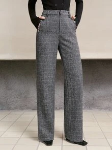 MOTF PREMIUM WOMEN'S AUTUMN/WINTER PLAID STRAIGHT LEG PANTS - Black - View 5