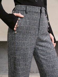MOTF PREMIUM WOMEN'S AUTUMN/WINTER PLAID STRAIGHT LEG PANTS - Black - View 2