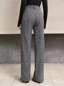 MOTF PREMIUM WOMEN'S AUTUMN/WINTER PLAID STRAIGHT LEG PANTS - Black - View 4