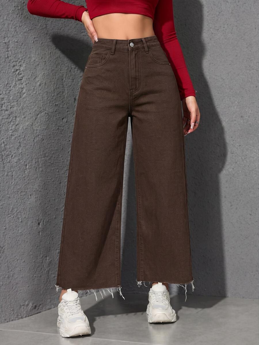 EMERY ROSE Jeans de mezclilla de pierna recta lavados casuales - Marrón - Ver 1