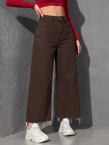 EMERY ROSE Jeans de mezclilla de pierna recta lavados casuales - Marrón - Ver 6