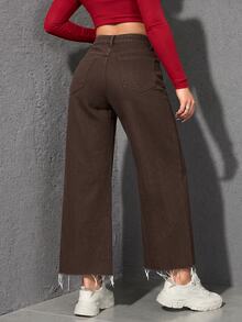 EMERY ROSE Jeans de mezclilla de pierna recta lavados casuales - Marrón - Ver 2