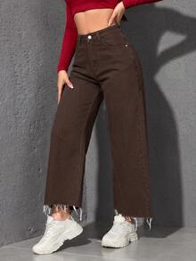 EMERY ROSE Jeans de mezclilla de pierna recta lavados casuales - Marrón - Ver 3