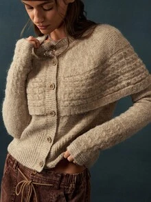 Bohemela Solid Button Front Cape Cardigan - Green - View 6
