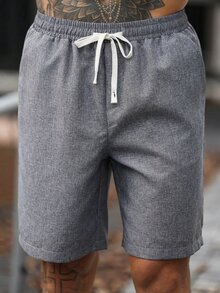 Manfinity CasualCool 男士成熟休閒深灰色編織短袖襯衫與短褲套裝 - 深灰色 - 查看 5