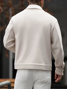 Manfinity CasualCool 男士純色休閒百搭日常穿著羊毛夾克 - 杏色 - 查看 4