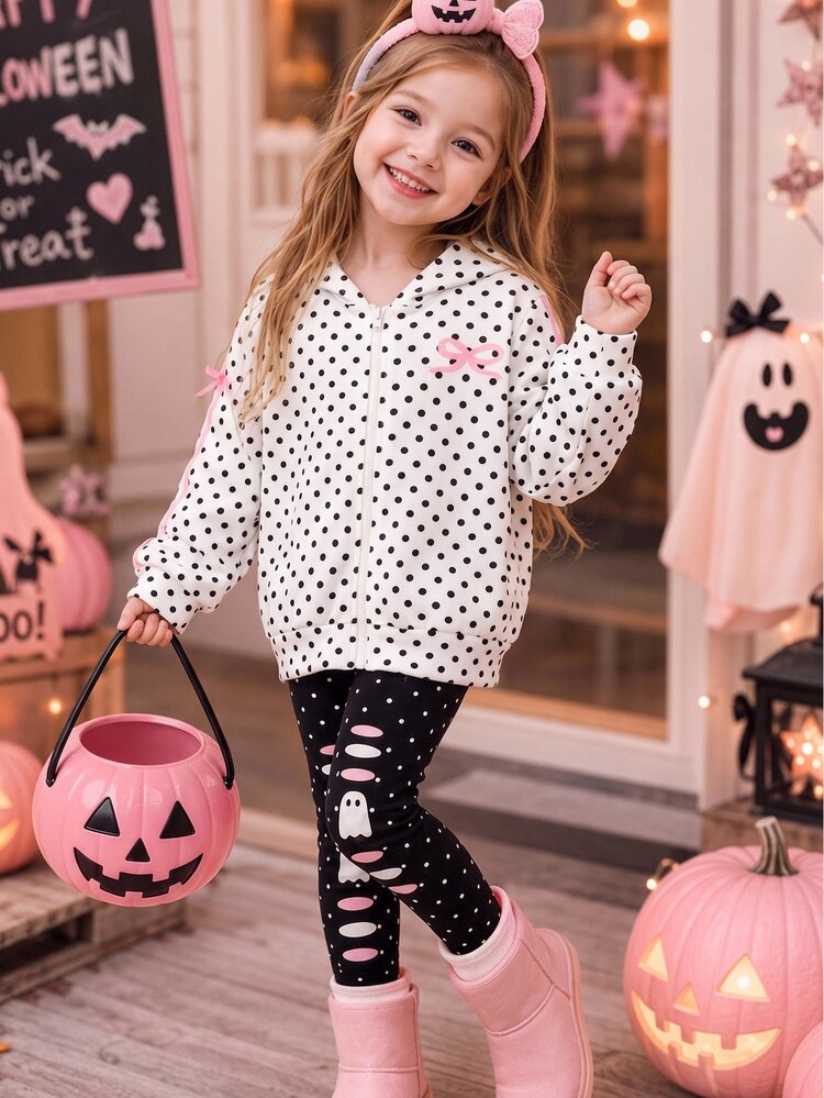 SHEIN Kids Young Girl Young Girl Young Girl Young Girl Young Girls Casual Multi-Functional Comfortable Butterfly Print Hooded Zip-Up Knit Autumn Jacket - White - View 7
