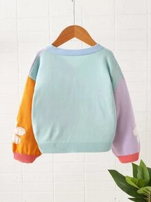 SHEIN Young Girl Young Girl Young Girl Young Girl Young Girls Colorful Patchwork Knit Cardigan, Floral Pattern, Suitable For Autumn/Winter, Soft - Multicolor - View 2