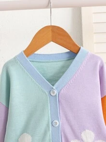 SHEIN Young Girl Young Girl Young Girl Young Girl Young Girls Colorful Patchwork Knit Cardigan, Floral Pattern, Suitable For Autumn/Winter, Soft - Multicolor - View 7