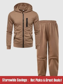 SHEIN 2pcs/Set Boys Casual Baggy Hoodie Sweatshirt And Sweatpants Set, Suitable For Daily School, Commuting, Sports Autumn Back-To-School Khaki - Khaki - View 2