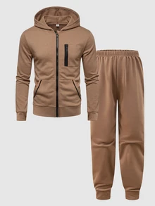 SHEIN 2pcs/Set Boys Casual Baggy Hoodie Sweatshirt And Sweatpants Set, Suitable For Daily School, Commuting, Sports Autumn Back-To-School Khaki - Khaki - View 6