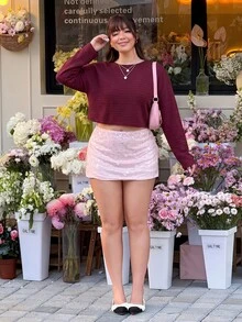 GalTyme Plus Size Women Solid Color Asymmetric Shoulder Drop Shoulder Long Sleeve Casual Top - Burgundy - View 3