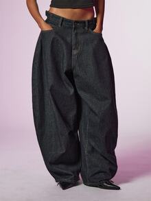 COUREZ Baggy Balloon Jeans With Adjustable Straps In Rinse Wash /Y2K Fall Clothes For Women Women Fall/Winter Pants Autumn Clothes Going Out Outfits  - Black - View 1