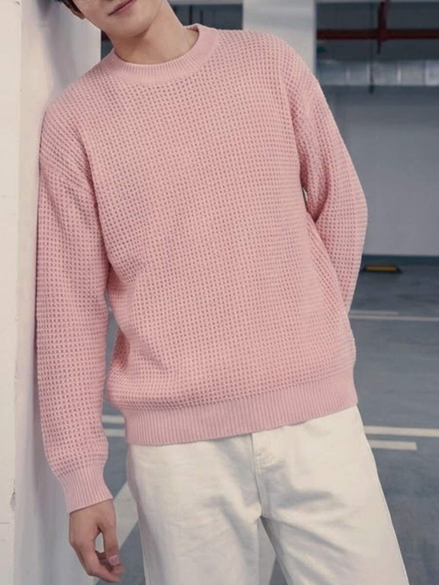 Claim Dot Men's Streetwear Colorblock Fashion Ribbed Long Sleeve Sweater Y2k Couple Matching Outfit Fall - Pink - View 1
