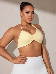 Sweetra Women's Plus Size Backless Halter Neck Sports Bra - Multicolor - View 6