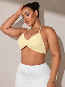 Sweetra Women's Plus Size Backless Halter Neck Sports Bra - Multicolor - View 5