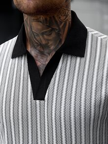 Manfinity CasualCool 男士休閒 INS 風格對比條紋紋理布料日常街頭穿搭男友丈夫禮物週年紀念禮物對比拼接 Polo 衫 - 彩色 - 查看 5