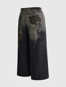ROMWE Grunge Punk Plus Size Women's Casual Daily Denim Jeans With Pockets And Buttons - Dark Grey - View 7