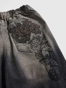 ROMWE Grunge Punk Plus Size Women's Casual Daily Denim Jeans With Pockets And Buttons - Dark Grey - View 5