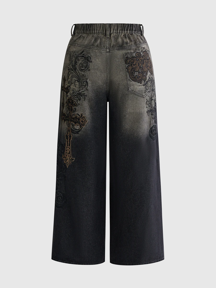 ROMWE Grunge Punk Plus Size Women's Casual Daily Denim Jeans With Pockets And Buttons - Dark Grey - View 1