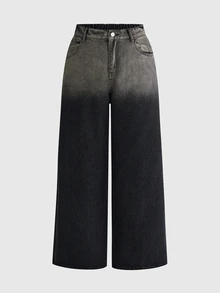 ROMWE Grunge Punk Plus Size Women's Casual Daily Denim Jeans With Pockets And Buttons - Dark Grey - View 4