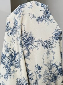 SHEIN 孕婦全印花長袖哺乳洋裝，秋季嬰兒洗禮正式白色休閒 1920 年代復古優雅洋裝 - 藍白色 - 查看 7
