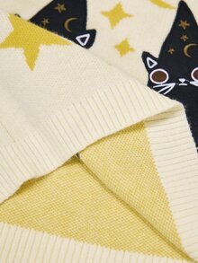 ROMWE Fairycore Kawaii Cat Jacquard High Neck Pullover Bell Sleeve Women's Sweater - Apricot - View 10