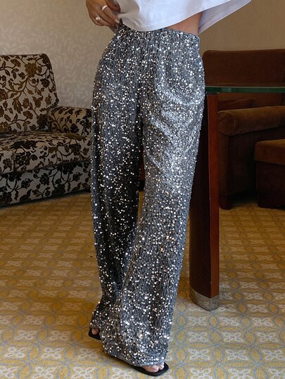 DAZY Women's Sequin Shiny Straight Leg Wide Leg Pants For Autumn Party Gathering Vacation Street Casual Banquet Y2k
