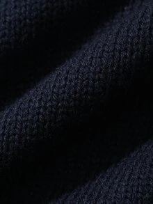 DAZY Women's Autumn/Winter Blue Asymmetrical Shoulder Long Sleeve Letter Print Knit Sweater With Leather Buckle Shoulder Strap Design Loose Casual Street Sweet Style - Navy Blue - View 10