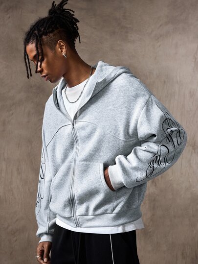 Street Life Deconstructed Patchwork Floral Letter Print Loose Hoodie