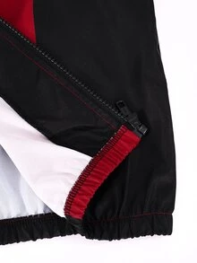 SHEIN Girls Burgundy & Black Colorblock Sporty Set, Tween Girl Stand Collar Zip-Up Jacket & Wide Leg Pants, Casual Two Pieces Outfit For Spring & Autumn - Burgundy - View 10