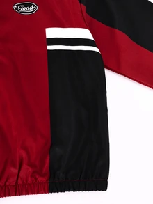 SHEIN Girls Burgundy & Black Colorblock Sporty Set, Tween Girl Stand Collar Zip-Up Jacket & Wide Leg Pants, Casual Two Pieces Outfit For Spring & Autumn - Burgundy - View 9