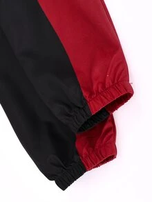SHEIN Girls Burgundy & Black Colorblock Sporty Set, Tween Girl Stand Collar Zip-Up Jacket & Wide Leg Pants, Casual Two Pieces Outfit For Spring & Autumn - Burgundy - View 7