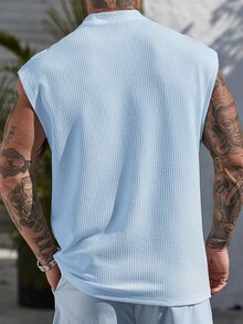 Manfinity CasualCool Men's Casual Solid Color Ribbed Tank Top, Summer Daily Wear Light Blue Sleeveless Holiday - Baby Blue - View 4