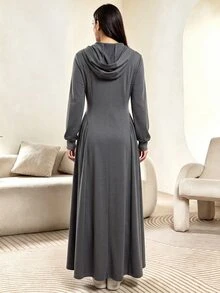Modelyn Gaun Sweatshirt Panjang Wanita Warna Abu-abu Gelap Kasual Serbaguna untuk Perjalanan Sehari-hari di Rumah, Cocok untuk Musim Gugur - Grey - View 2