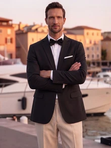 Officeau Men's Regular Fit Black Blazer, Tuxedos For Wedding/ Evening/ Groomsmen - Black - View 5