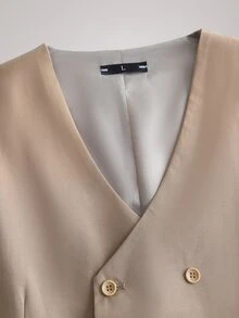 Officeau Men's 3pcs Champagne Peak Lapels Luxury Suits, Blazer & Double-Breasted Waistcoat & Pants Set, For Formal Business/ Office/ Wedding - Champagne - View 9