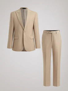 Officeau Men's 3pcs Champagne Peak Lapels Luxury Suits, Blazer & Double-Breasted Waistcoat & Pants Set, For Formal Business/ Office/ Wedding - Champagne - View 3
