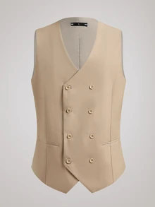Officeau Men's 3pcs Champagne Peak Lapels Luxury Suits, Blazer & Double-Breasted Waistcoat & Pants Set, For Formal Business/ Office/ Wedding - Champagne - View 7